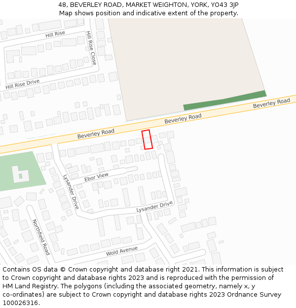 48, BEVERLEY ROAD, MARKET WEIGHTON, YORK, YO43 3JP: Location map and indicative extent of plot
