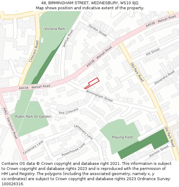 48, BIRMINGHAM STREET, WEDNESBURY, WS10 9JQ: Location map and indicative extent of plot