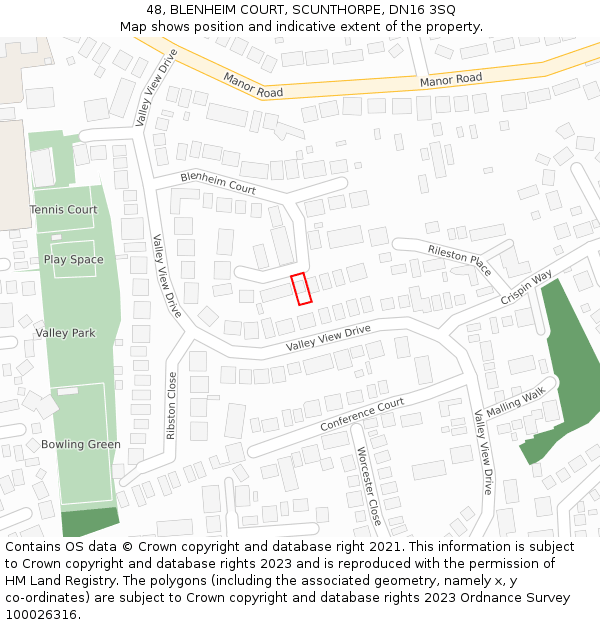 48, BLENHEIM COURT, SCUNTHORPE, DN16 3SQ: Location map and indicative extent of plot