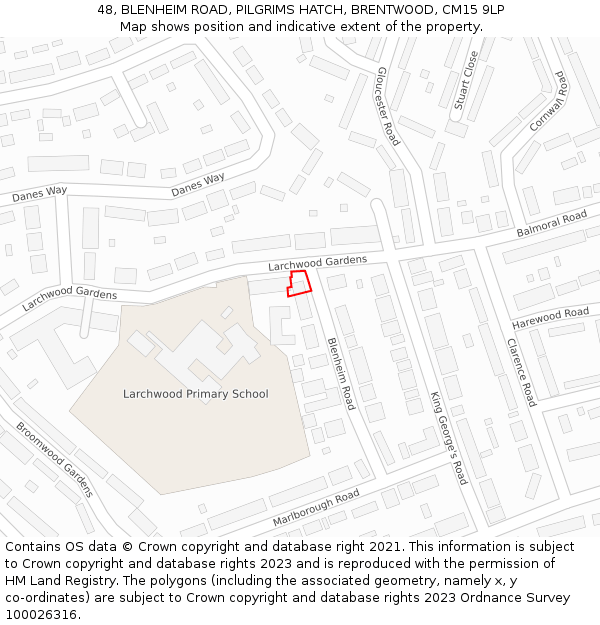 48, BLENHEIM ROAD, PILGRIMS HATCH, BRENTWOOD, CM15 9LP: Location map and indicative extent of plot
