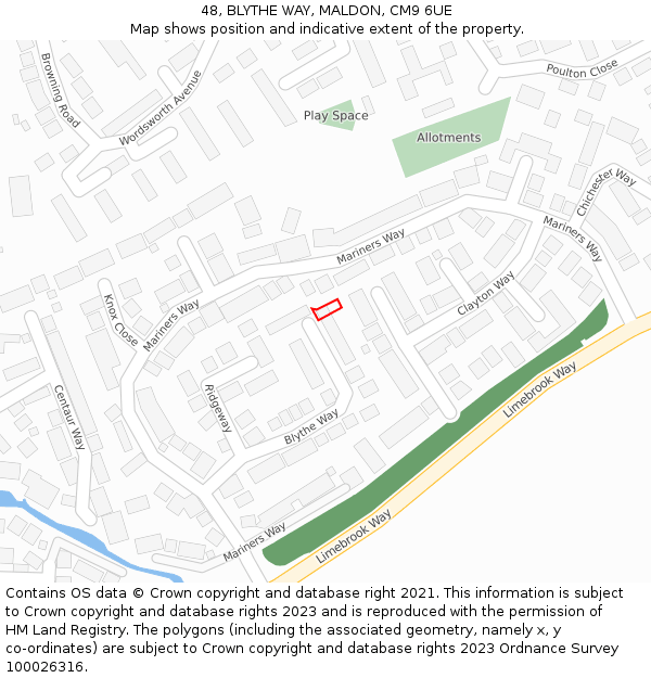48, BLYTHE WAY, MALDON, CM9 6UE: Location map and indicative extent of plot