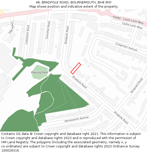 48, BRADPOLE ROAD, BOURNEMOUTH, BH8 9NY: Location map and indicative extent of plot