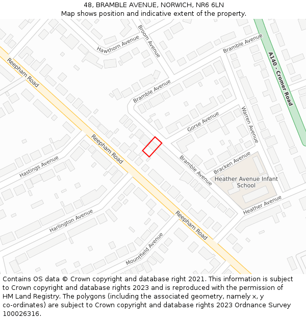 48, BRAMBLE AVENUE, NORWICH, NR6 6LN: Location map and indicative extent of plot