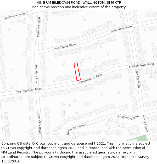 48, BRAMBLEDOWN ROAD, WALLINGTON, SM6 0TF: Location map and indicative extent of plot