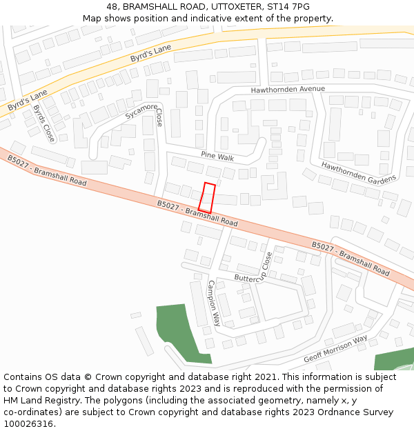 48, BRAMSHALL ROAD, UTTOXETER, ST14 7PG: Location map and indicative extent of plot