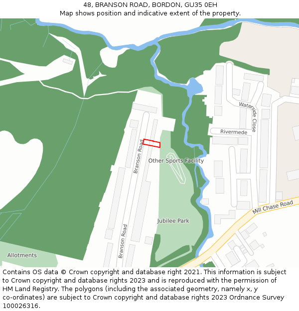 48, BRANSON ROAD, BORDON, GU35 0EH: Location map and indicative extent of plot