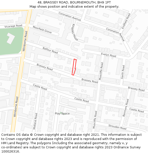 48, BRASSEY ROAD, BOURNEMOUTH, BH9 1PT: Location map and indicative extent of plot