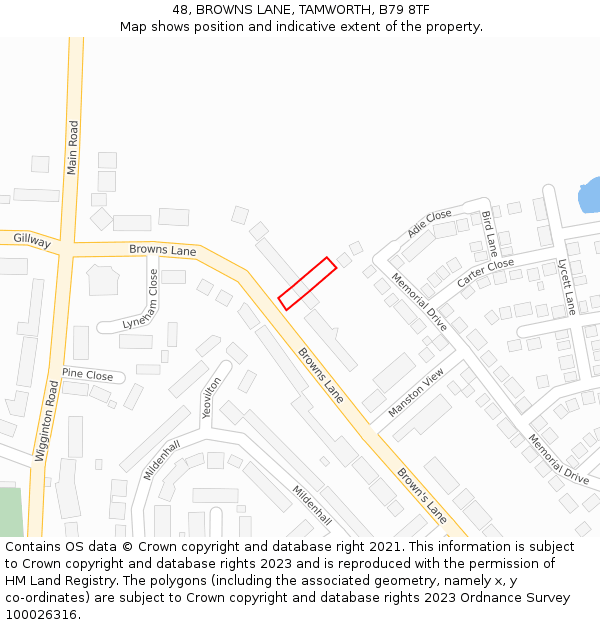 48, BROWNS LANE, TAMWORTH, B79 8TF: Location map and indicative extent of plot