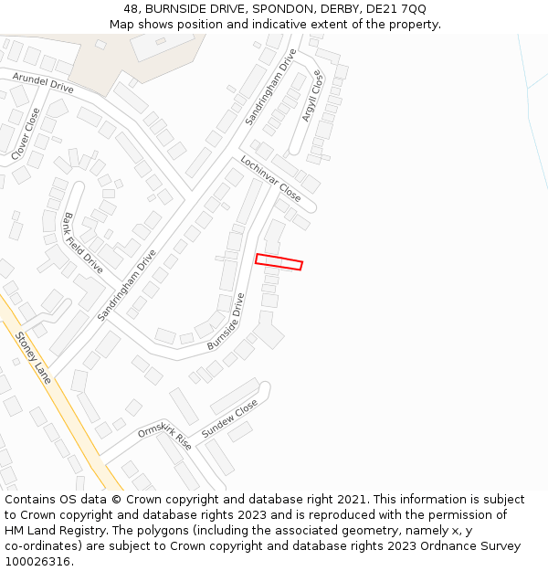48, BURNSIDE DRIVE, SPONDON, DERBY, DE21 7QQ: Location map and indicative extent of plot