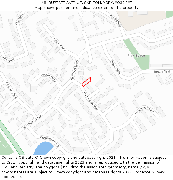 48, BURTREE AVENUE, SKELTON, YORK, YO30 1YT: Location map and indicative extent of plot