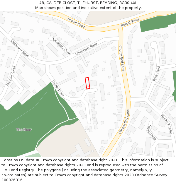 48, CALDER CLOSE, TILEHURST, READING, RG30 4XL: Location map and indicative extent of plot