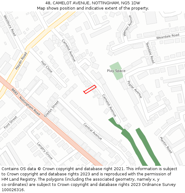 48, CAMELOT AVENUE, NOTTINGHAM, NG5 1DW: Location map and indicative extent of plot