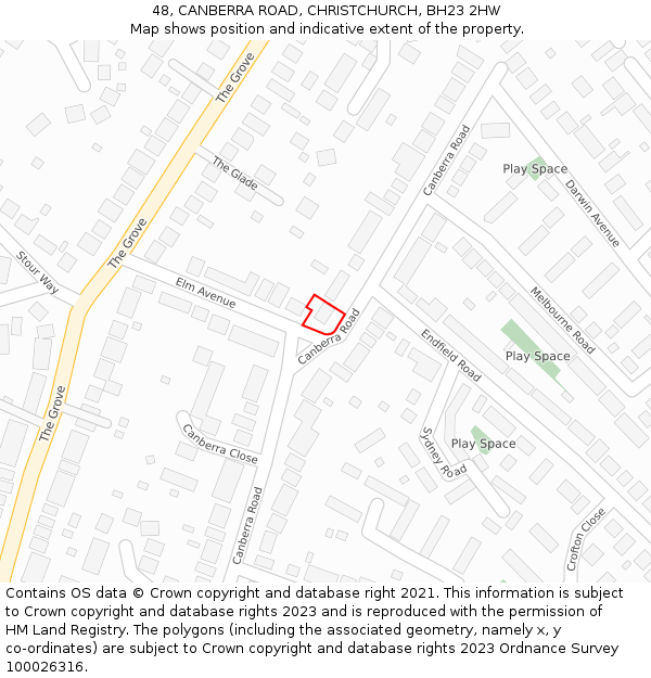 48, CANBERRA ROAD, CHRISTCHURCH, BH23 2HW: Location map and indicative extent of plot