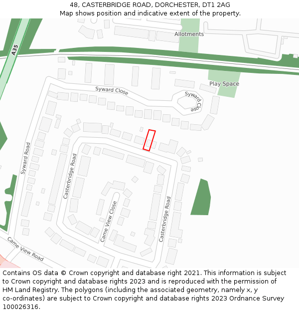 48, CASTERBRIDGE ROAD, DORCHESTER, DT1 2AG: Location map and indicative extent of plot