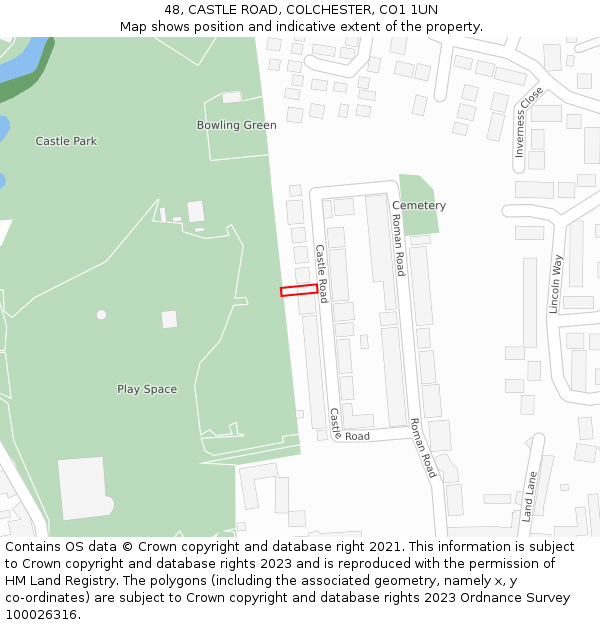 48, CASTLE ROAD, COLCHESTER, CO1 1UN: Location map and indicative extent of plot