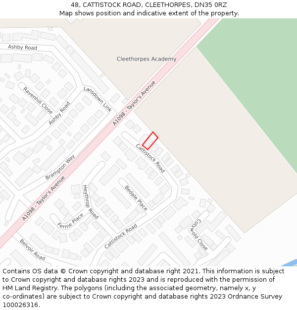 48, CATTISTOCK ROAD, CLEETHORPES, DN35 0RZ: Location map and indicative extent of plot