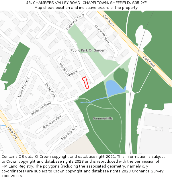 48, CHAMBERS VALLEY ROAD, CHAPELTOWN, SHEFFIELD, S35 2YF: Location map and indicative extent of plot