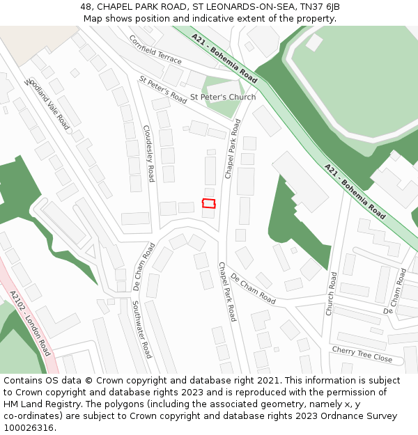 48, CHAPEL PARK ROAD, ST LEONARDS-ON-SEA, TN37 6JB: Location map and indicative extent of plot
