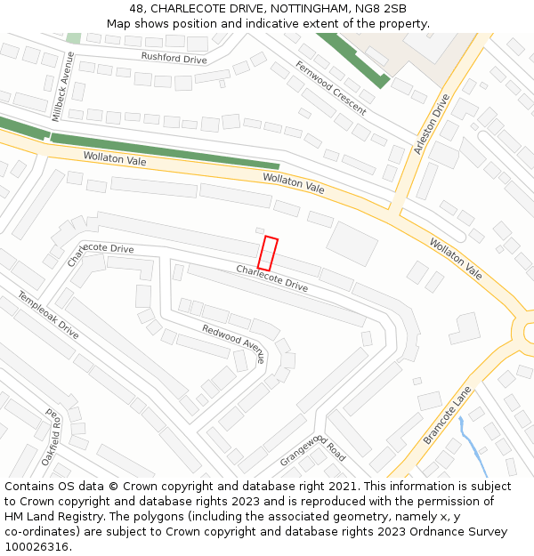 48, CHARLECOTE DRIVE, NOTTINGHAM, NG8 2SB: Location map and indicative extent of plot
