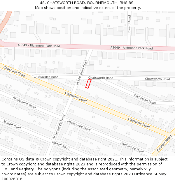 48, CHATSWORTH ROAD, BOURNEMOUTH, BH8 8SL: Location map and indicative extent of plot