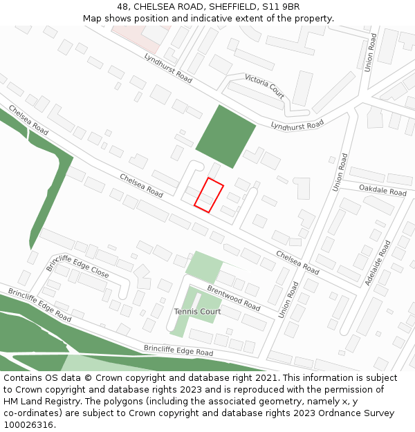 48, CHELSEA ROAD, SHEFFIELD, S11 9BR: Location map and indicative extent of plot