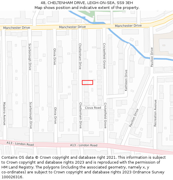 48, CHELTENHAM DRIVE, LEIGH-ON-SEA, SS9 3EH: Location map and indicative extent of plot