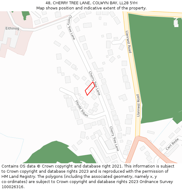 48, CHERRY TREE LANE, COLWYN BAY, LL28 5YH: Location map and indicative extent of plot