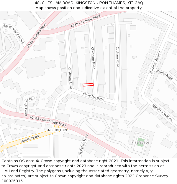 48, CHESHAM ROAD, KINGSTON UPON THAMES, KT1 3AQ: Location map and indicative extent of plot