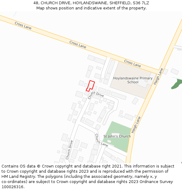 48, CHURCH DRIVE, HOYLANDSWAINE, SHEFFIELD, S36 7LZ: Location map and indicative extent of plot