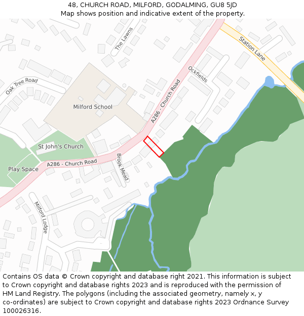48, CHURCH ROAD, MILFORD, GODALMING, GU8 5JD: Location map and indicative extent of plot