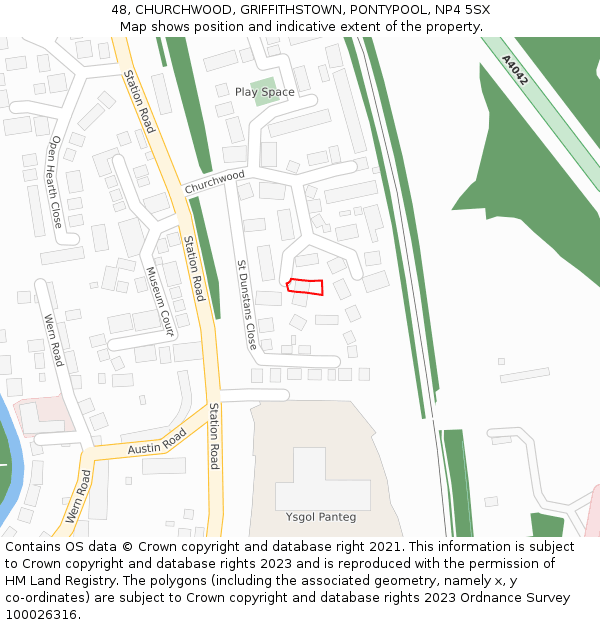 48, CHURCHWOOD, GRIFFITHSTOWN, PONTYPOOL, NP4 5SX: Location map and indicative extent of plot