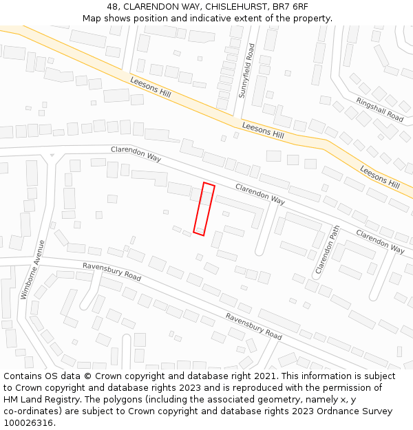48, CLARENDON WAY, CHISLEHURST, BR7 6RF: Location map and indicative extent of plot