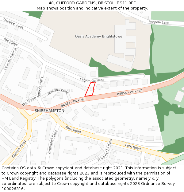 48, CLIFFORD GARDENS, BRISTOL, BS11 0EE: Location map and indicative extent of plot