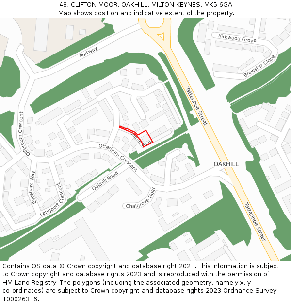 48, CLIFTON MOOR, OAKHILL, MILTON KEYNES, MK5 6GA: Location map and indicative extent of plot