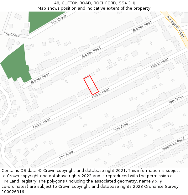 48, CLIFTON ROAD, ROCHFORD, SS4 3HJ: Location map and indicative extent of plot
