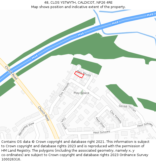 48, CLOS YSTWYTH, CALDICOT, NP26 4RE: Location map and indicative extent of plot
