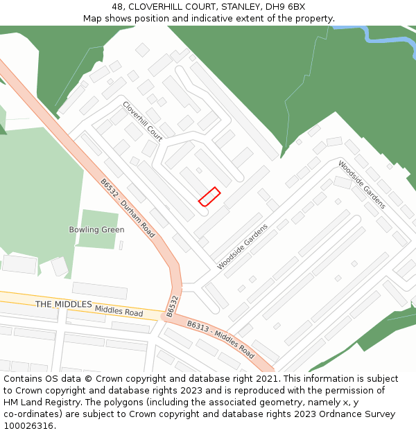 48, CLOVERHILL COURT, STANLEY, DH9 6BX: Location map and indicative extent of plot