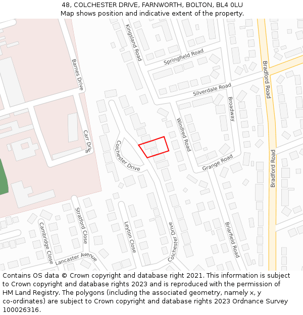 48, COLCHESTER DRIVE, FARNWORTH, BOLTON, BL4 0LU: Location map and indicative extent of plot
