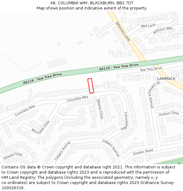 48, COLUMBIA WAY, BLACKBURN, BB2 7DT: Location map and indicative extent of plot