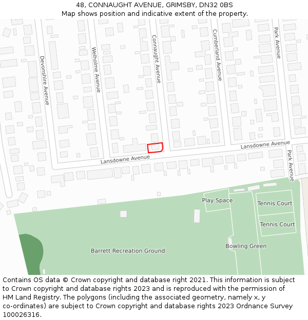48, CONNAUGHT AVENUE, GRIMSBY, DN32 0BS: Location map and indicative extent of plot