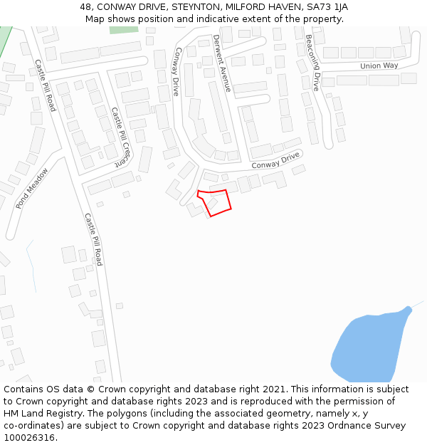 48, CONWAY DRIVE, STEYNTON, MILFORD HAVEN, SA73 1JA: Location map and indicative extent of plot
