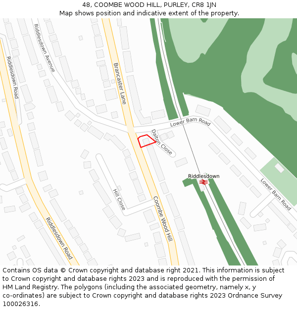48, COOMBE WOOD HILL, PURLEY, CR8 1JN: Location map and indicative extent of plot