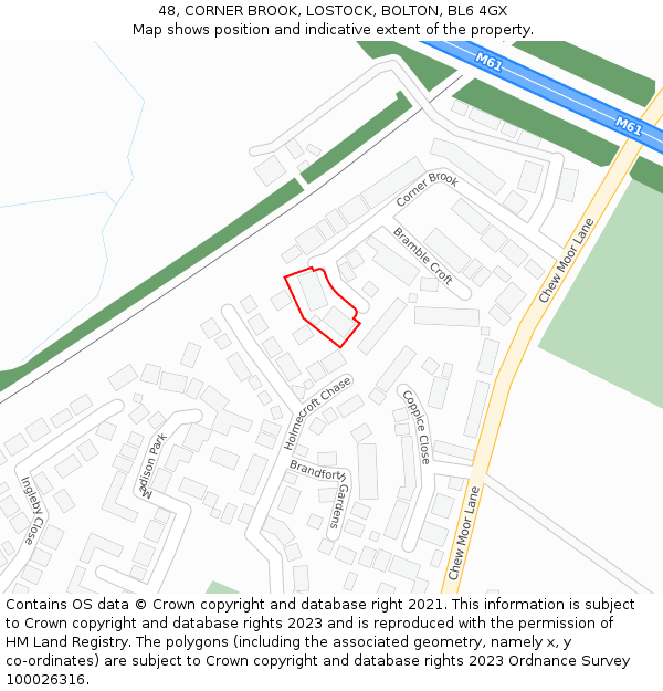 48, CORNER BROOK, LOSTOCK, BOLTON, BL6 4GX: Location map and indicative extent of plot