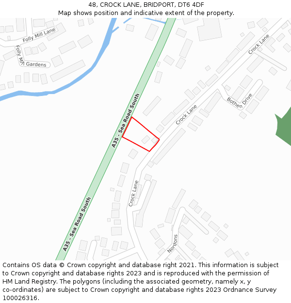 48, CROCK LANE, BRIDPORT, DT6 4DF: Location map and indicative extent of plot