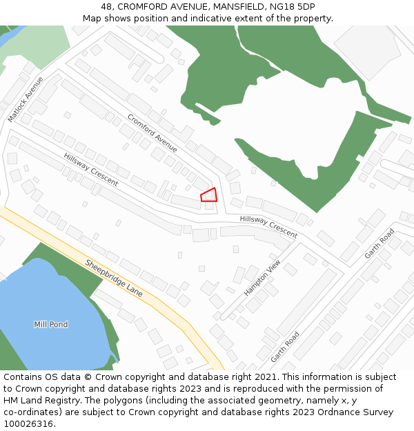 48, CROMFORD AVENUE, MANSFIELD, NG18 5DP: Location map and indicative extent of plot