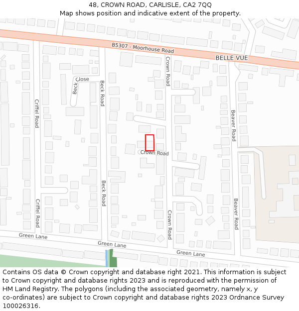 48, CROWN ROAD, CARLISLE, CA2 7QQ: Location map and indicative extent of plot
