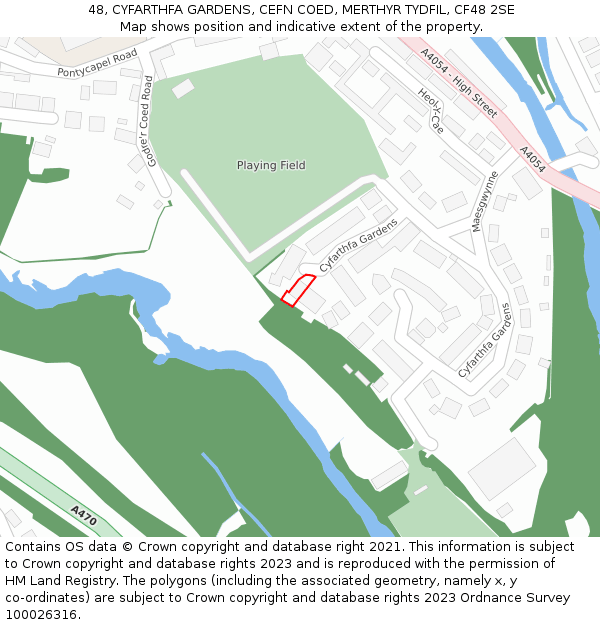 48, CYFARTHFA GARDENS, CEFN COED, MERTHYR TYDFIL, CF48 2SE: Location map and indicative extent of plot