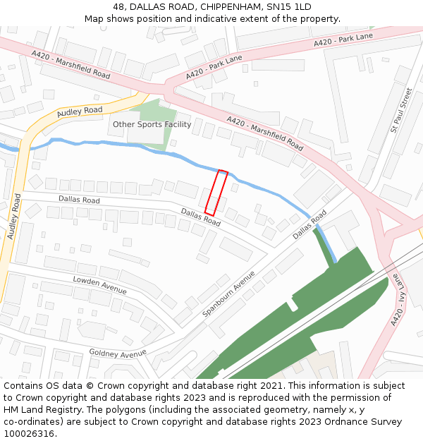 48, DALLAS ROAD, CHIPPENHAM, SN15 1LD: Location map and indicative extent of plot