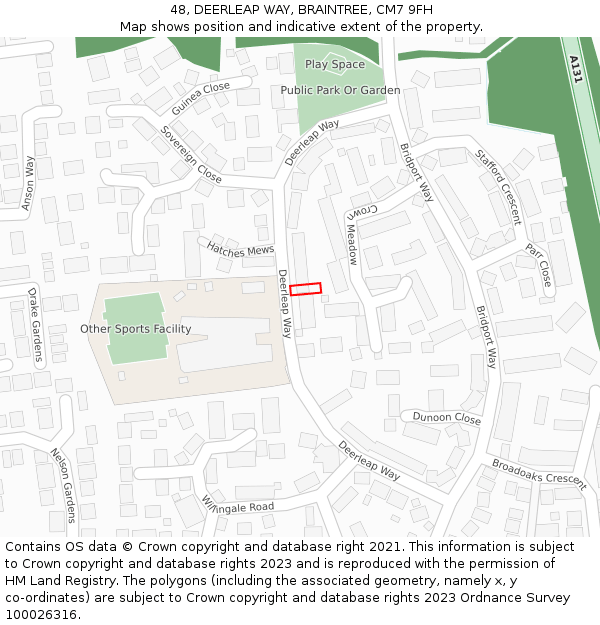 48, DEERLEAP WAY, BRAINTREE, CM7 9FH: Location map and indicative extent of plot