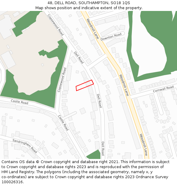 48, DELL ROAD, SOUTHAMPTON, SO18 1QS: Location map and indicative extent of plot